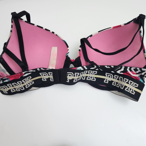PINK LOT OF‎ 2  Bras Rainbow Logo And Floral B&W - Picture 7 of 9